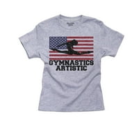 Olimpijska-gimnastika umjetnička-Zastava-silueta djevojačka pamučna Omladinska siva majica