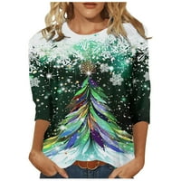 Zkozptok ženske dukseve rukav Plus Size Crewneck pulover Božićni Print patchwork vrhovi, bijeli, S