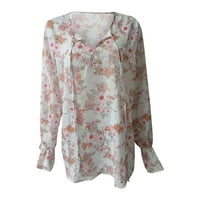 Ženske Casual cvjetne štampane V-izrez duge rukave majice vrhovi labave bluze Trendy jesen odjeća košulja bluza dukserica