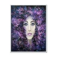 Designart' portret dame s ljubičastim cvjetovima lavande ' moderni uramljeni platneni zidni umjetnički Print