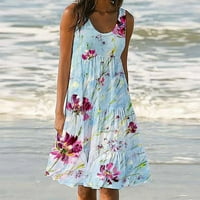 Rbaofujie ljetne haljine za tinejdžere ženske modni odmor ljeto Casual štampanje bez rukava Zabava Na plaži labava haljina za Majčin dan poklon ponude klirens svijetlo plava haljina