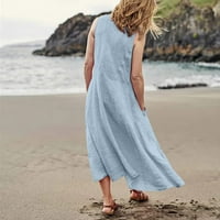 Ženski Casual labavi sarafan bez pamučne lanene duge haljine ljetna haljina za odmor na plaži s džepovima