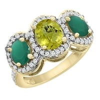14k žuto zlato prirodni limunski kvarc i Kabošon smaragdni prsten od 3 kamena ovalni dijamantski naglasak, veličina 7.5