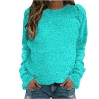 Fatuov Duks za žene Print jesen Crew Neck pokloni za žene Dugi rukav pulover svijetlo plave dukserice XL