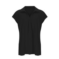 Uskršnje košulje čipkasti vrhovi za žene pogodan trendi vidi kroz mrežastu košulju sa kratkim rukavima V vrat Casual Fitted tunika odeća Crna X-L
