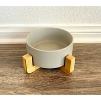 Keramička povišena uzdignuta zdjela za hranjenje mačaka sa drvenim postoljem, sivom bojom