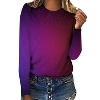 Žene dugih rukava okruglog vrata gradijent ispis pulover modne ležerne majice za žene ljubičaste xl