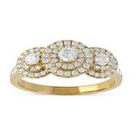 Imperial 10k žuto zlato 1ct TDW dijamant tri kamena halo zaručnički prsten