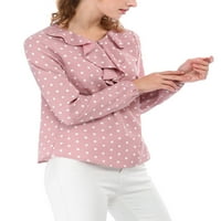 Unique Bargains ženski Dugi rukav naborani vrat sa Polka tačkama bluza