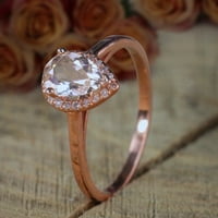 1. Karatni kruški rezani solitaire morgarite i dijamantski halo Angažman prsten 10k ružičasto zlato u