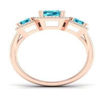 Imperial Gemstone 10k Rose Gold Smaragd Cut Swiss Blue Topaz CT TW Diamond Tri kamena Halo Ženski prsten