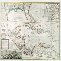 Zapadna karta, 1715. Nmap zapadnog indikacija i susjednih zemalja Carribean i zaljev Meksika ugravila