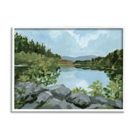 Stupell Woodland Lake Rocky Shore Pejzažna Slika Bijeli Uokvireni Umjetnički Print Zidna Umjetnost