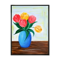 Buket narandže i crvenih tulipana u vazni uokvirenom slikarskom platnu Art Print