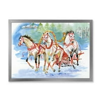 PromenArtiraj 'nosač u snijegu sa galopirnim konjima' Seoska kuća Framed Art Print