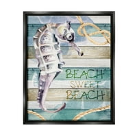 Stupell Sweet Beach Seahorse Nautičko Uže Pejzažno Slikarstvo Crni Plovak Uokviren Art Print Wall Art
