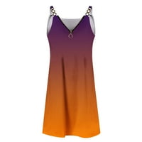 FINELYLOVE Ljetne haljine Sunkesse za ženu V-izrez cvjetni haljina bez rukava narančasta S