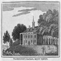 Mount Vernon. Nmount Vernon, dom Georgea Washingtona na rijeci Potomac u Virdžiniji. Graviranje, početak 19. veka. Poster Print by