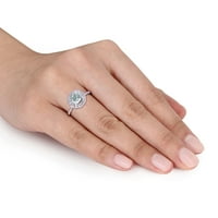 Miabella Women'- Carat Aquamarine Carat Diamond 10kt Bijeli zlatni Double Halo Ring