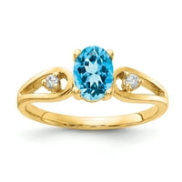 Primal Gold Karat žuto zlato 7x Ovalni plavi Topaz i VS dijamantski prsten