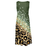 Svjetlucave haljine za žene ljetna Vintage Leopard Print Crew Midi haljina bez rukava