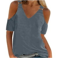 Fjofpr ženske majice ljetni seksi topovi za žene hladna ramena pulover bluza V-izrez kratki rukav štampana majica