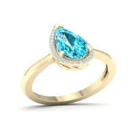 Carski dragi kamen 10k žuto zlato kruška rezana Švicarski plavi Topaz CT TW dijamantski Halo ženski prsten