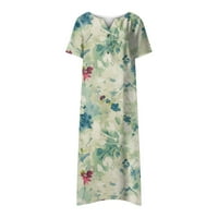 Clearance-rasprodaja haljine za žene kratke rukave za štampu cvjetnog uzorka haljina s V-izrezom Midi