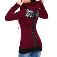 Hoodies Estetic za žene Jesen Zimska ženska zavoj dugih rukava casual bluza čipkasta čipkasta zip up up duksericu