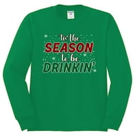 Wild Bobby Tis 'the Season to Be Drinkin' Christmas Men Long Sleeve Shirt, Kelly, Small