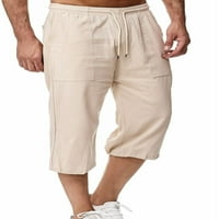 LUMENTO MUNI DNOSI Čvrsta boja obrezane hlače Mid struka pantalone za struk MENS CASEL LAOSE CRTHERGING
