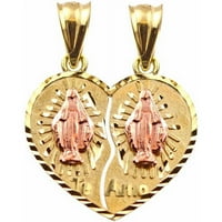 Ručno izrađen 10kt žuto i ružičasto zlato Gospa od Guadalupea Break Apart privjesak sa šarmom srca