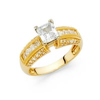 1.20 ct princeza i okrugli CZ mladenka 14k žuto zlato Miligrain zaručnički prsten