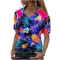 Mješačke košulje za ženske košulje odlazi cvijeće cvijeće ananas print casual majice Plava bluza Funky Hawaiian