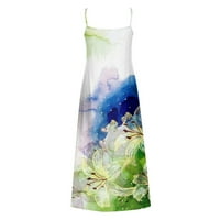 Puawkoer ženske ljetne haljine bez rukava Casual Printing V izrez Sundress elegantna zabava Swing duga