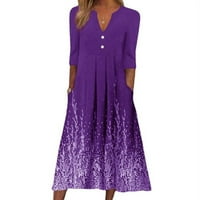 Ležerne ljetne haljine za žene sa pola rukava V vrat Maxi haljina Vintage Print labava udobna trendi duga