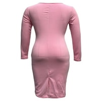 Niuer dame Retro Ruched Midi haljine žene Wrap do koljena haljina jednobojna Radna ekipa vrat sa strane prorez haljina Pink XL