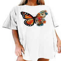 Sexy Dance Dame kratki rukav Tee LarootT Cat tiskani majica za odmor majica Butterfly cvjetni print Tunic Bluze Grey M