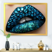 PROIZVODNJA 'Ženska usne sa crnim ružnim plavim dijamantima Modern Frammed Art Print