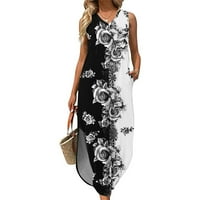 Ljetne haljine za žene bez rukava Ležerne prilike V Vrat Swing Beach Sundress cvjetni print Split Loose