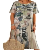 Niuer ženske ljetne Ležerne haljine kratki rukav Boho plaža haljina posada vrat dugačka haljina Salon Odjeća siva 4xl