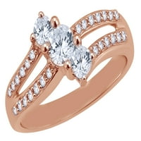 Bijeli prirodni dijamant kosi prsten od tri kamena od 10k ružičastog zlata