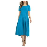 Ljetne haljine za žene Moda Casual okrugli izrez kratki rukav čvrste haljine A kroja srednje dužine labave ženske haljine plava 3xl