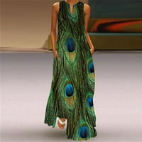 Ženska Ležerna duga haljina sa džepovima cvjetna štampa Maxi haljina bez rukava zelena XL