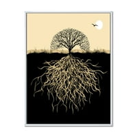 Dizajnerska silueta drveća sa podzemnim korijenima Tradicionalna uokvirena platna zidna umjetnička štampa