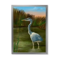 PROIZVODNJA BLUE HERON WETLAND Ptica na obali jezera Tradicionalni uokvireni umjetnički otisak