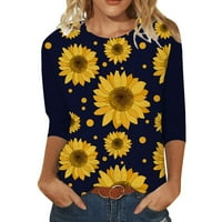 Olyvenn Srednje ljetne trendi djevojke Modne dame bluza vrhovi posada Cvjetni suncokret Print Raglan rukav