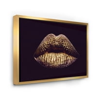 Designart 'Sexy Golden metalized Woman Lips II' moderni uramljeni platneni zidni umjetnički Print