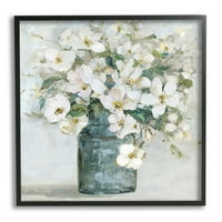 Stupell Industries White Geranium buket cvjeta cvjetni cvjetni aranžman Vase slikarstvo Crna Umjetna umjetnost