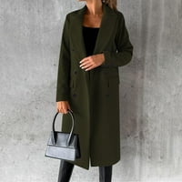 Ženski Casual dugi kaput Peak rever jednobojni Trench coat dugi rukav Outwear, Vojska zelena